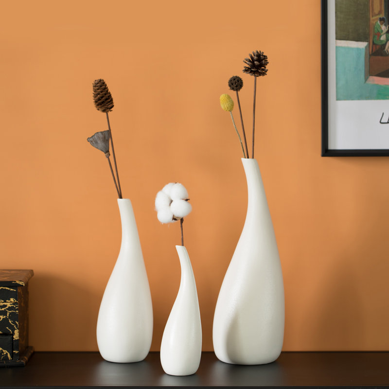 Ensemble de 3 vases de table en céramique blanche Sydalee