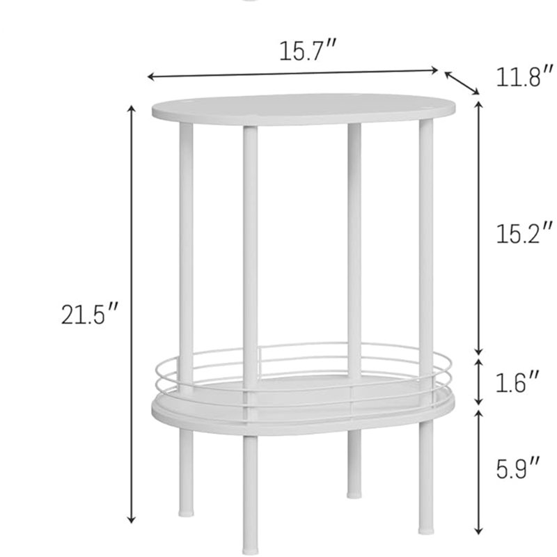 Table de bout ovale à 2 niveaux pour petits espaces - Table d'appoint avec rangement anti-chute