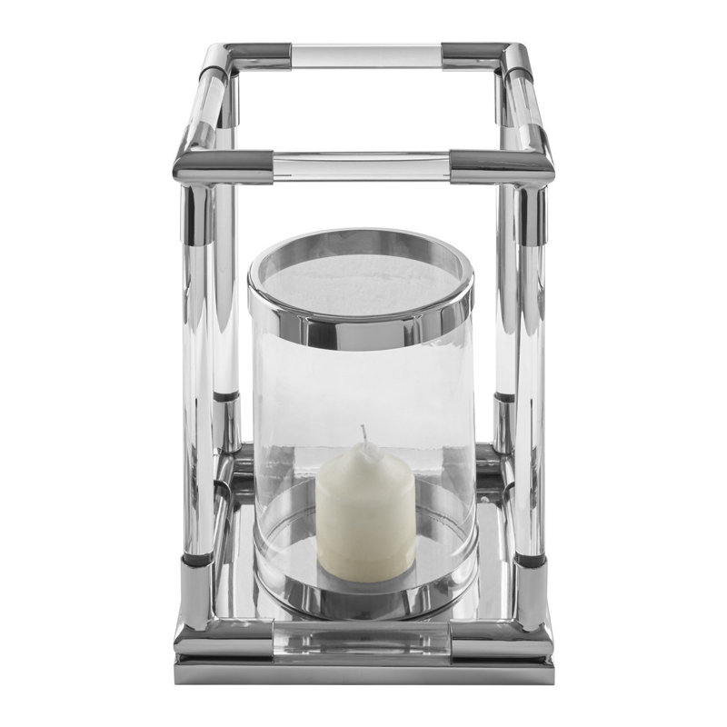 Ann Tabletop Lantern, 35 cm H x 24 cm W x 24 cm D, Silver