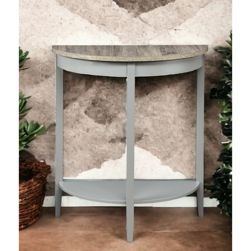 Élégante table demi-lune en chêne naturel et gris - console de rangement pour un usage quotidien