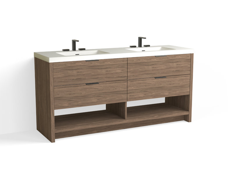 Vue 72" W Freestanding Double Bathroom Vanity, Nocino, Matte Black, Matte White/8" Widespread