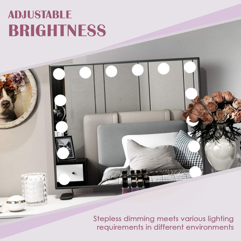 Hollywood Touch Duo Tone Wide Lighted Makeup Mirror with 14 LED Bulb Vanity Mirror with Touch Sensor, Black