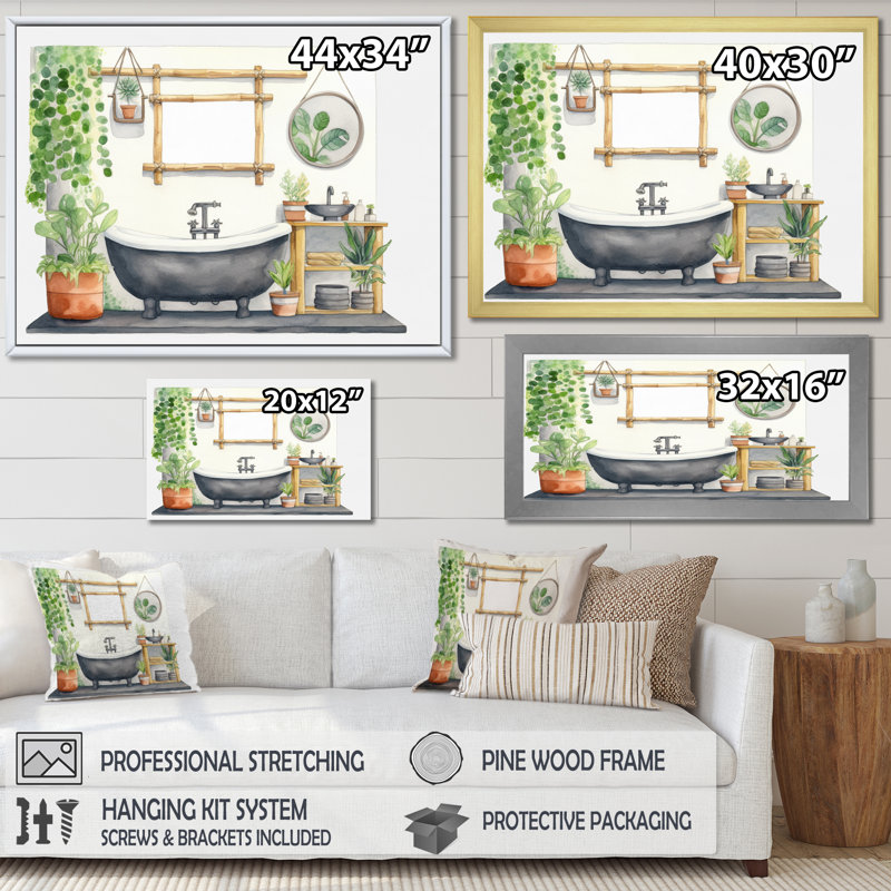 «Natural Bathroom Decor VII», reproduction sur toile, H 30 po x l 40 po x P 1,5 po, Cadre simple noir