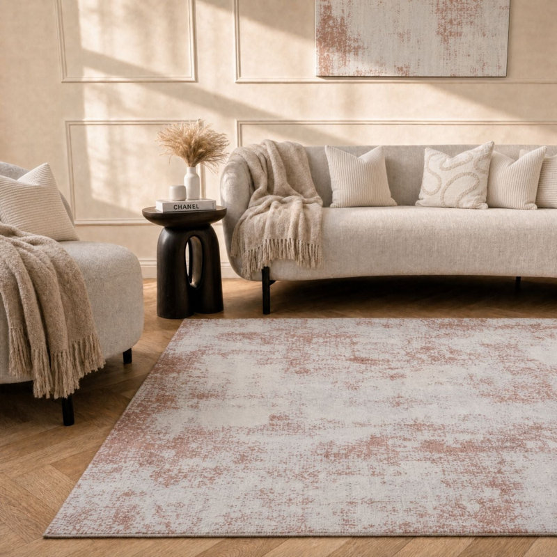 Elaris Collection Rectangle Abstract Area Rug, Rose/Light Grey, 200X290 cm