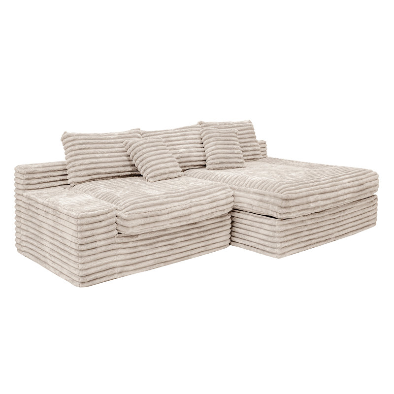 118" Boneless Sectional Couch, Oversized Sofa, Beige, Beige, Right Hand Facing