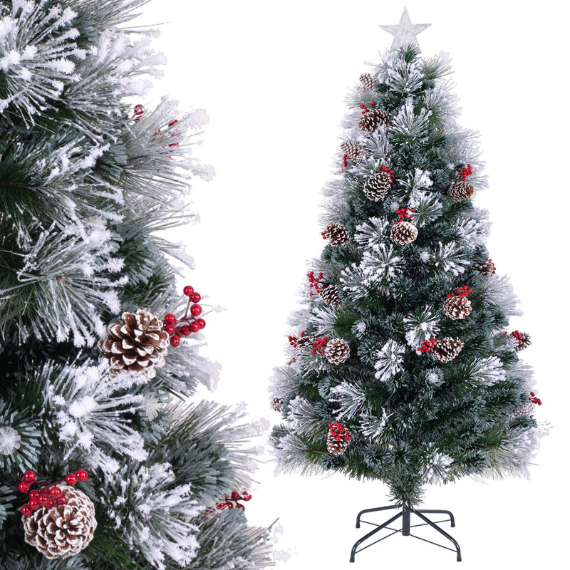 7 Ft Flocked Christmas Tree Artificial Xmas Tree With 270 Branch Tips &pine Needles, 6'