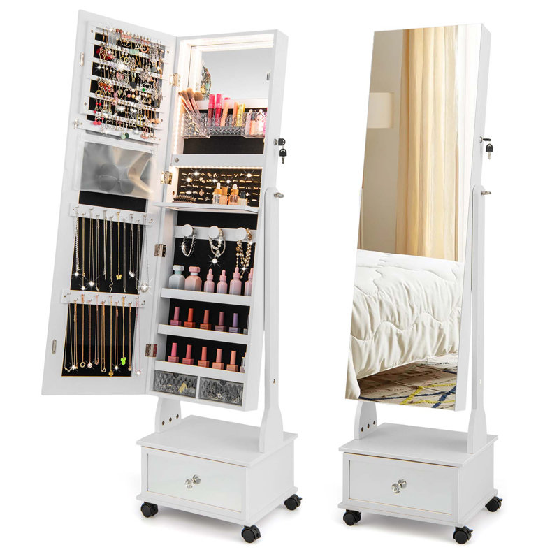 Armoire pour bijoux avec miroir Srinithya, Blanc
