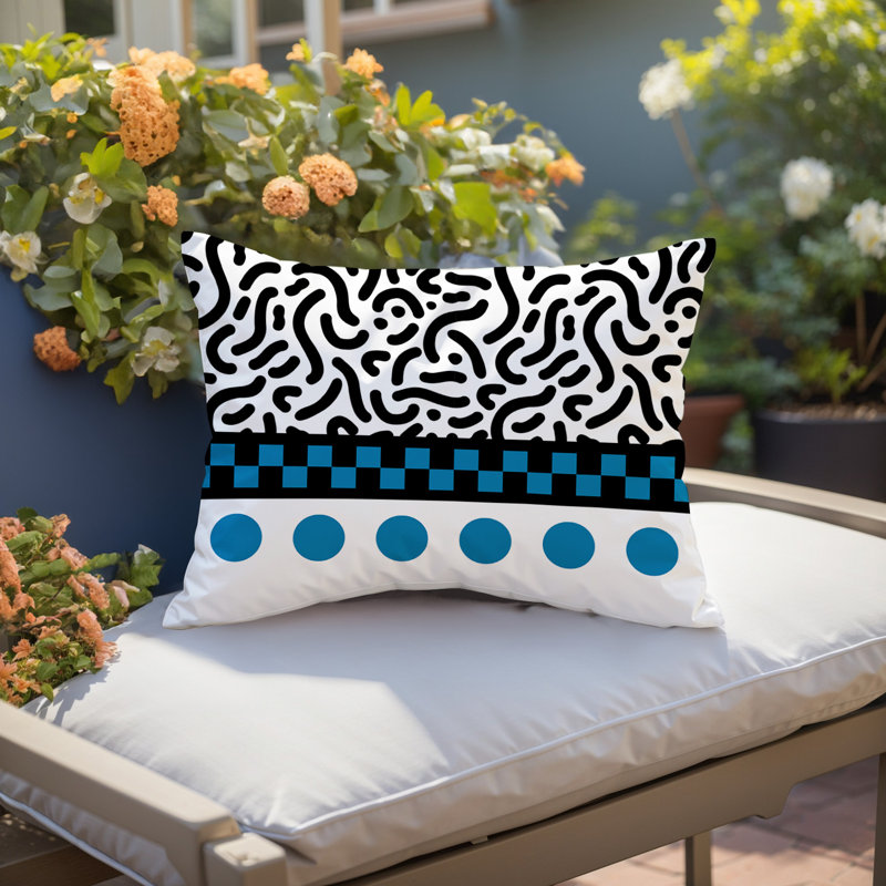 Oreiller rectangulaire réversible intérieur / extérieur Kixie, Rectangulaire H 14 po x l 20 po, Turquoise