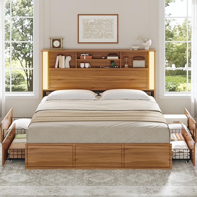 Lit avec rangement - Lightbox, Lit simple, Bois naturel