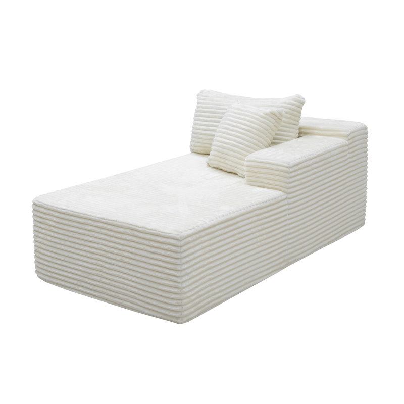 White Minimalist Foam Lounge Sofa Section - Plush Corduroy Fabric, No Assembly Required (68.9" L x 35.5" W x 25.6" H)
