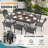 9-Piece Outdoor Dining Set, 81.89"L Oval Table with Umbrella Hole & 8 Stackable Chairs with Blue Cushions-94516821
