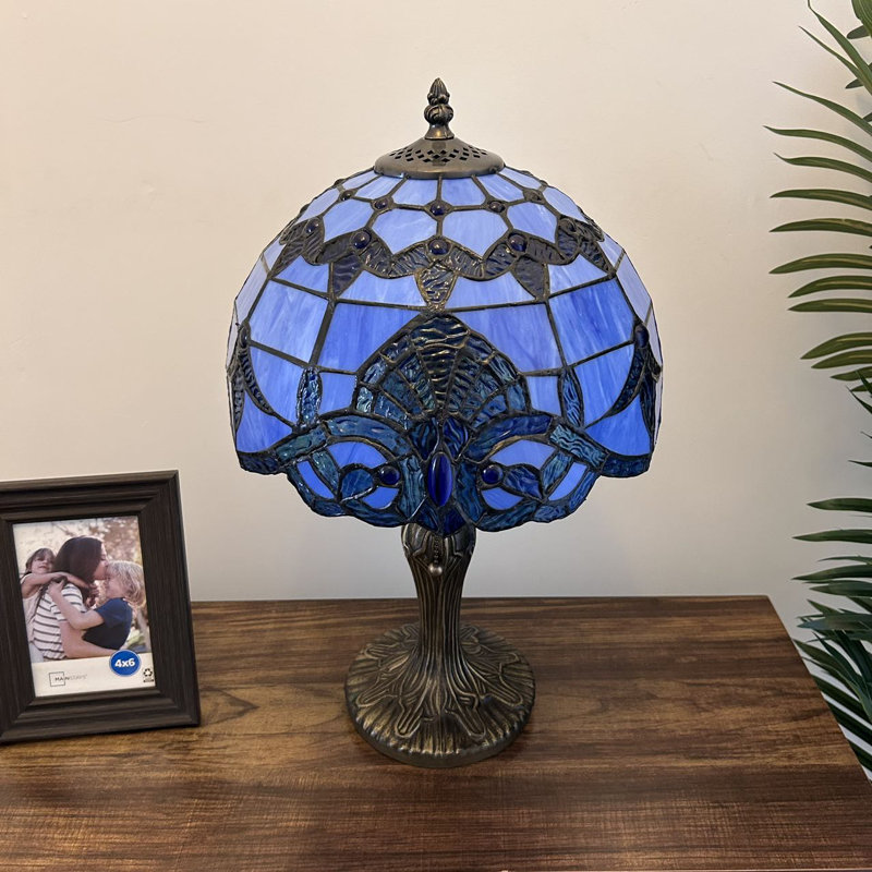 Lounsbury Tiffany Style Table Lamp Blue Stained Glass Baroque Style Lavender LED Bulb Included 12"W*12"D*19"H