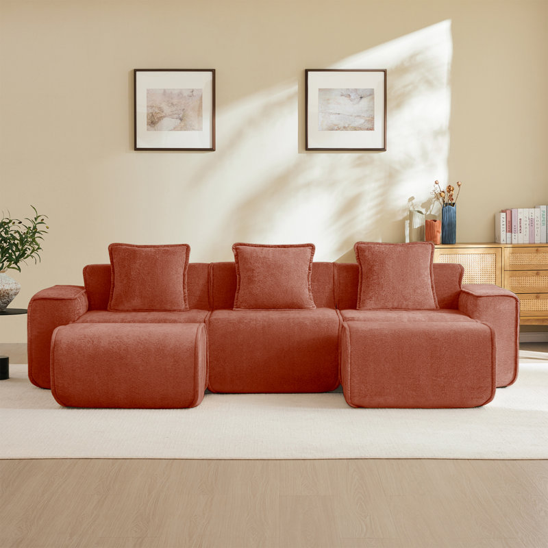 Canapé modulaire en U à 3 places avec passepoil, H 31,1 po x l 108,66 po x P 59,84 po, 3, Rouge