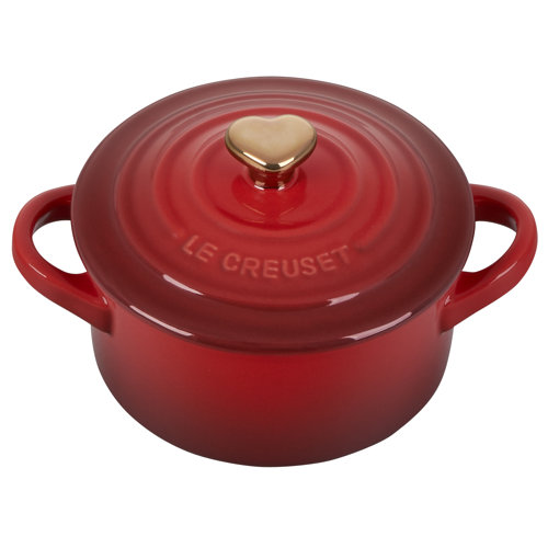 red mini round cocotte pot with lid by Le Creuset