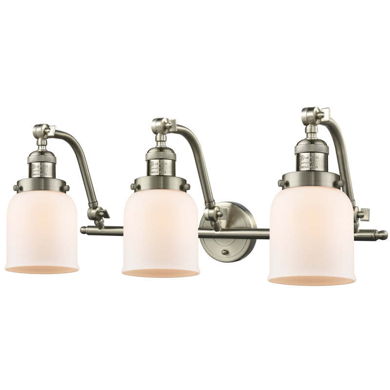 Bell - 3 Light 28" Bath Vanity Light, Brushed Satin Nickel, Matte White Cased, 6 Watt Vinage LED Bulb