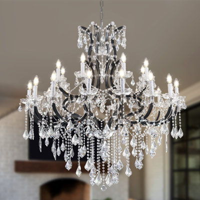 Lustre en cristal classique / traditionnel à 24 lumières à intensité variable de style bougie noire