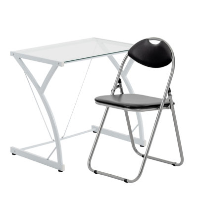 Harbour Housewares - Computer Desk and Chair - Small Modern Home Office Workstation - Glass Top