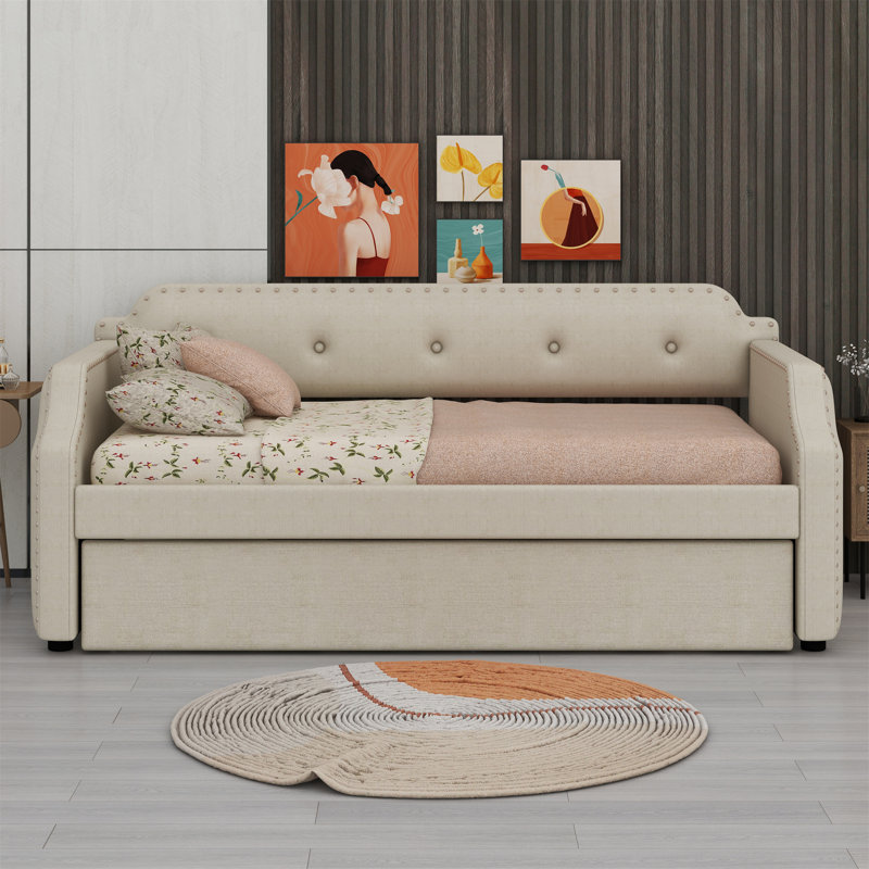 Lit de jour rembourré avec couchette, Beige