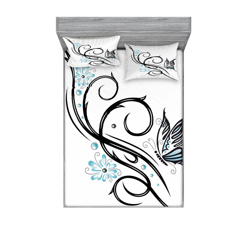 Ensemble de draps avec feuilles et papillons volants, Ensemble de draps pour lit double avec 2 taies d'o