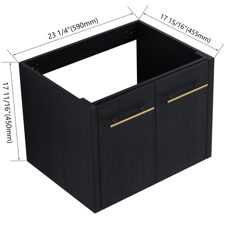 Meuble-lavabo mural 24 po - Meuble de salle de bain en châtaignier noir avec une touche contemporaine et un grand espace de rangement