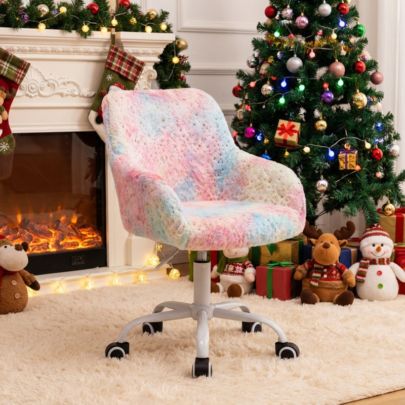 Caraballo 19.5 in. Desk or Activity Chair Kids Desk / Activity Chair, Deep Rainbow Faux Fur