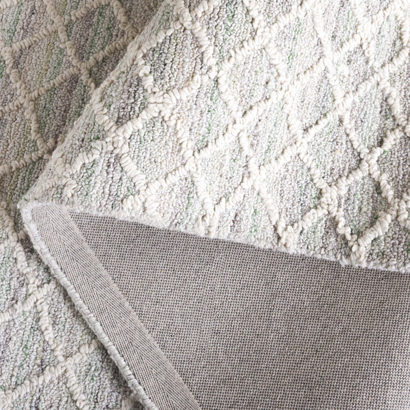 Abstract 615 Hand Tufted Wool/Nylon/Pet/Viscose/Cotton Geometric Indoor Use Only Rug in Green/Ivory, Rectangle 5' x 8'