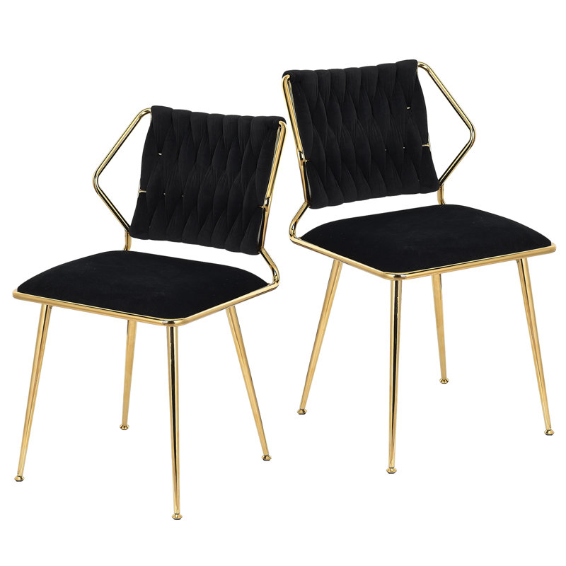 Diodorus 43cm H Velvet Upholstered Metal Side Chair, Black