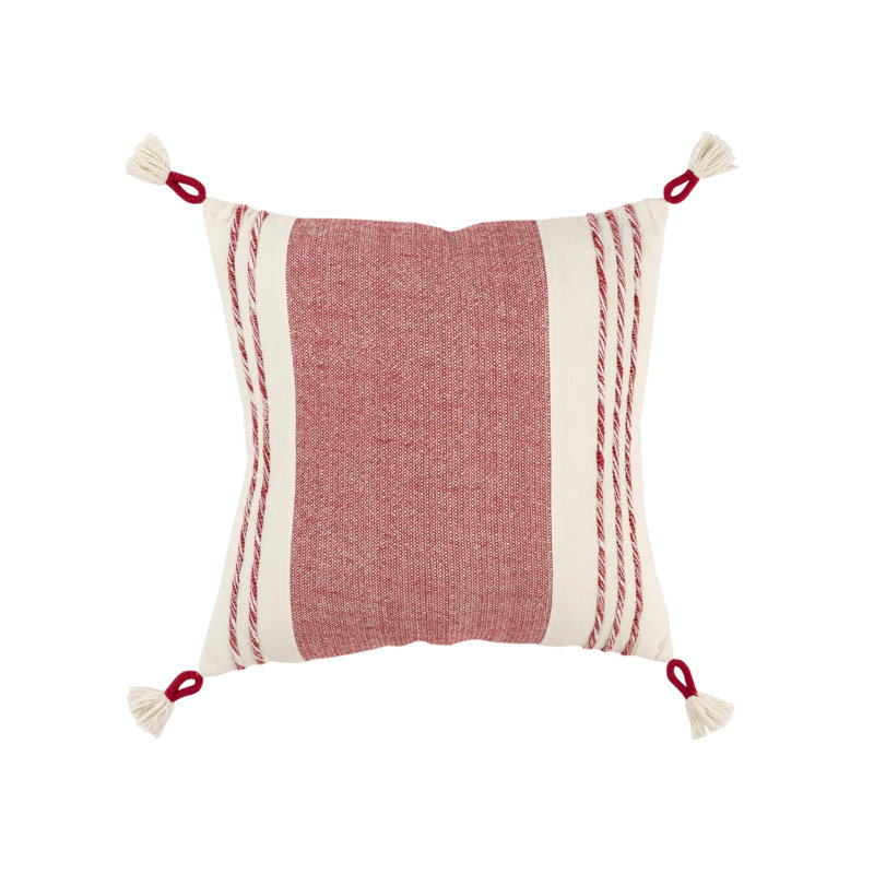 Coussin décoratif en coton 20 "avec blocs de couleur rouge et blanc