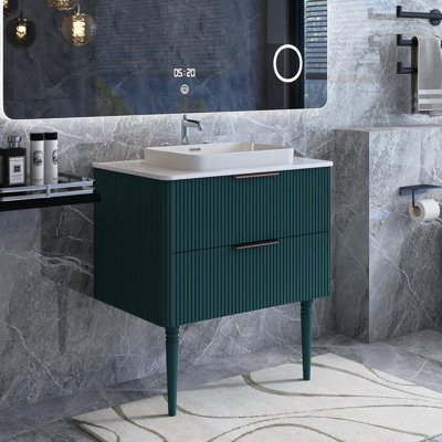 30" Modern Pre-Assembled Striped Freestanding Bathroom Vanity With Ceramic Sink