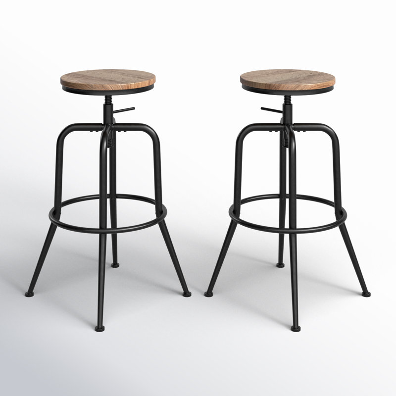Laxton 27-30" Adjustable Height Counter Stools for Kitchen Island with Metal Frame, Walnut/Brown, 2