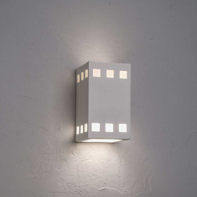 Charleus Flush Mount Ceramic Outdoor Wall Lights, LED Bulb Included, 9.5" H x 5.5" W x 5.5" D, White Bisque