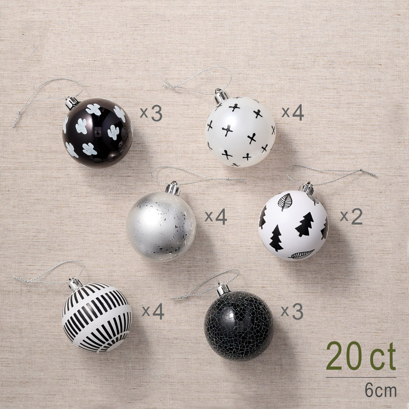 Ornements de Noël incassables 20 carats Kaimani, Boho noir / blanc