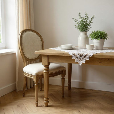 Grey Upholstered Dining Chair | Premium Linen Fabric Seat with Solid Oak Wood Legs Stylish Dining Room Furniture