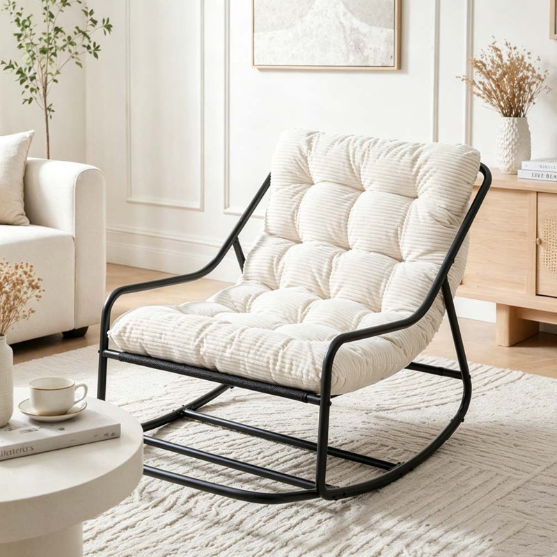 Chaise berçante d'extérieur, coussin confortable, avec coussin doux et épais, White