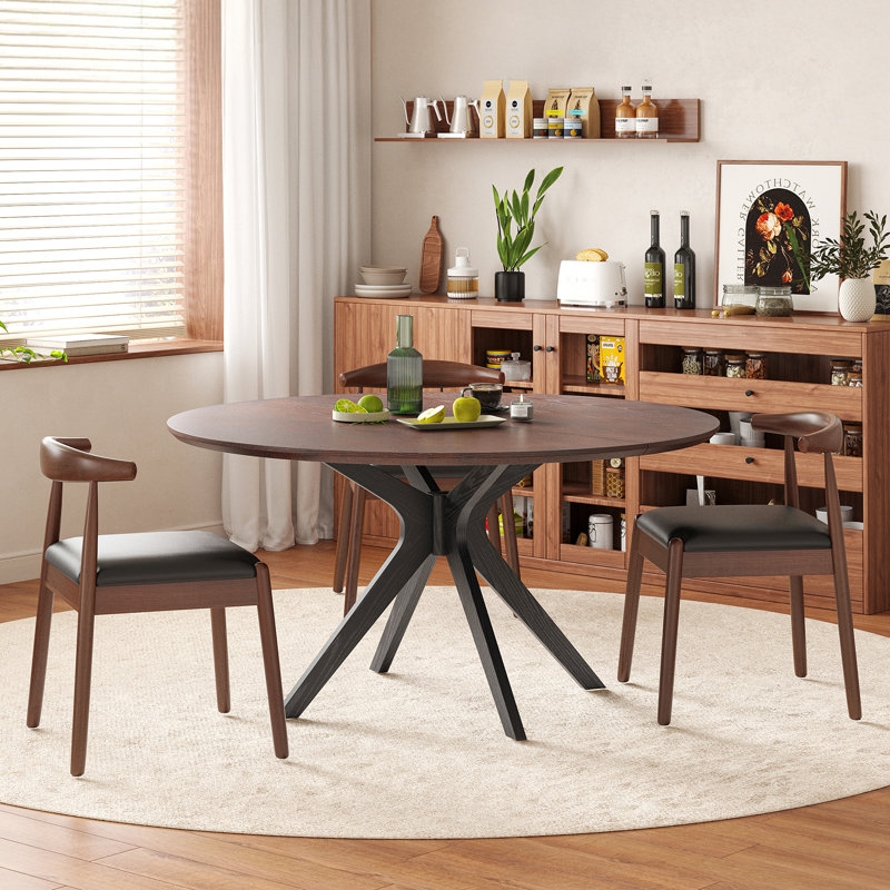 Crossroads 47.2"  Round Wood Table, Walnut/Black