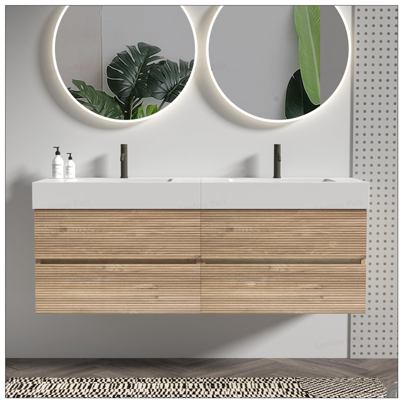 Meuble-lavabo 60 po avec lavabo double en quartz, 60"