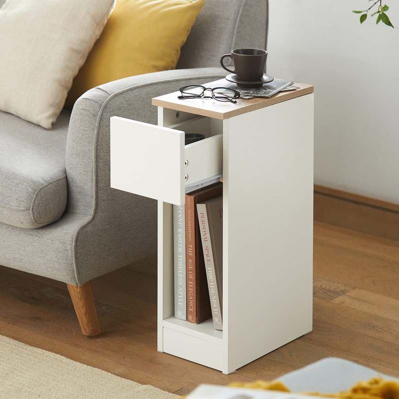Bergmundur 20cm W Manufactured Wood Bedside Table, White