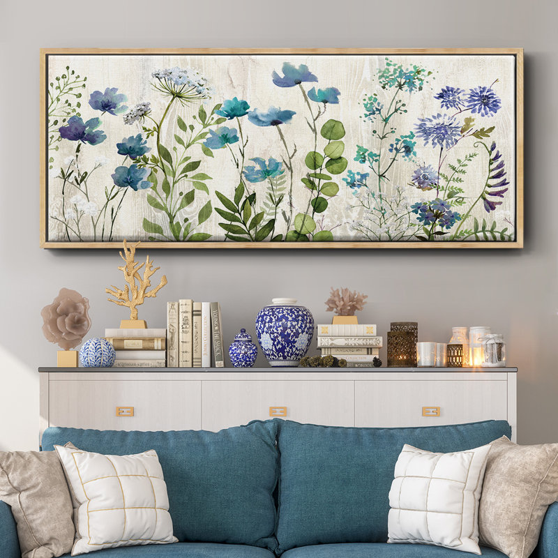 Blue Meadow- Framed Canvas, 20" H x 50" W