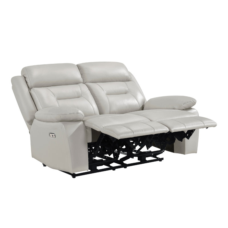 Causeuse inclinable Conia, cuir, USB, 63 po, Gris clair argenté, Électrique - Bouton-poussoir