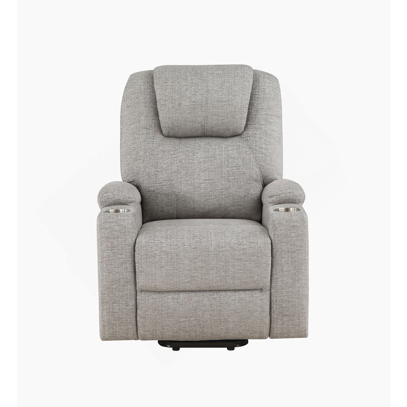 Fauteuil inclinable électrique pivotant, rembourré à 360 ° avec base 5 étoiles dorée, gris clair, mouvement fluide et design ergonomique