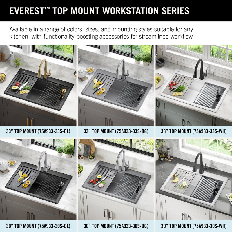 Black Granite Composite Single Bowl Kitchen Sink with WorkFlow Ledge