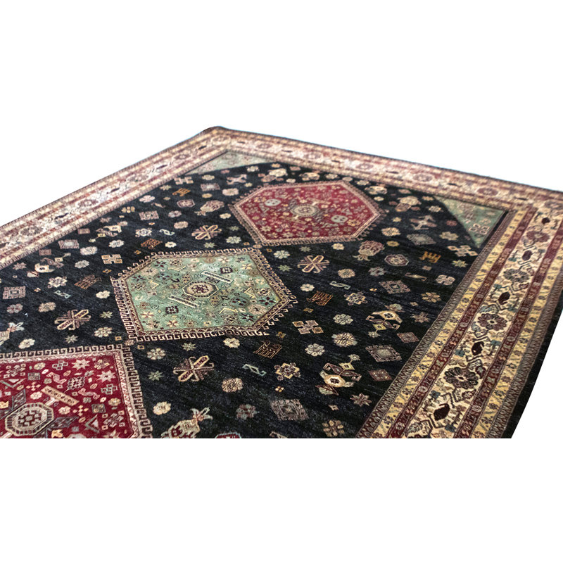 Hand Knotted Area Rug in Black And Cream