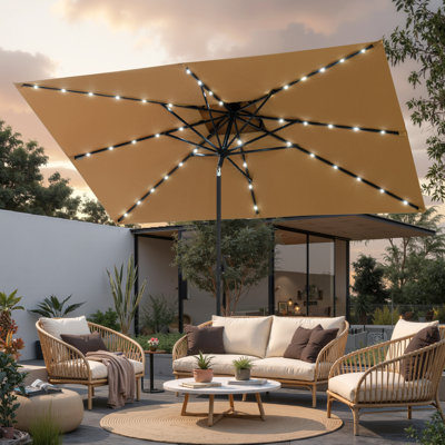 10' X 6.5' Solar Lighted Outdoor Market Umbrella with 8 Ribs, without Base