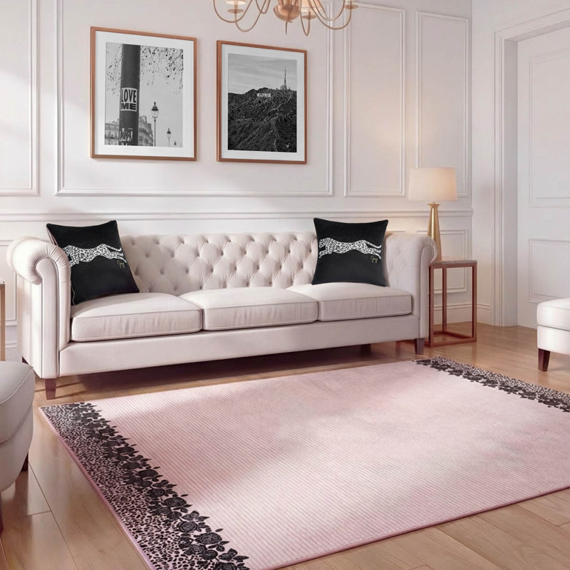  Finely Machine Washable Area Rugs, 7'10 x 10', Light Pink/Black