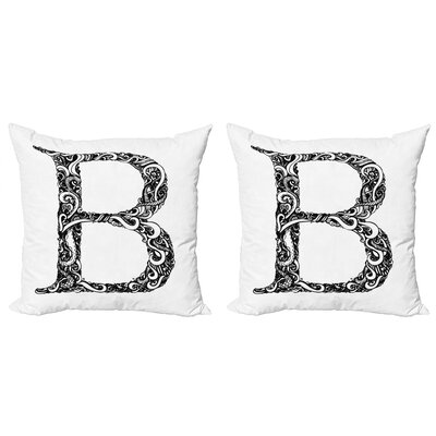 Ambesonne Letter B Throw Pillow Cushion Cover Pack Of 2, Black And White Abstract Swirls Classic Design Alphabet Uppercase B Print, Zippered Double-Si -  mictwo_44810_24x24