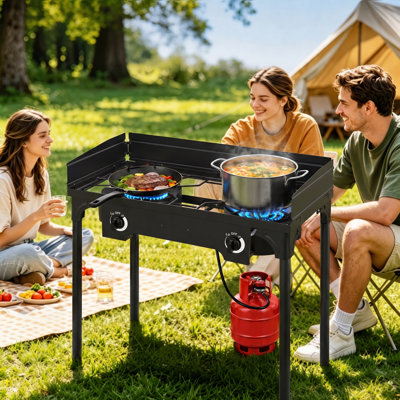 Outdoor Camping Stove With Windscreen & Side Table