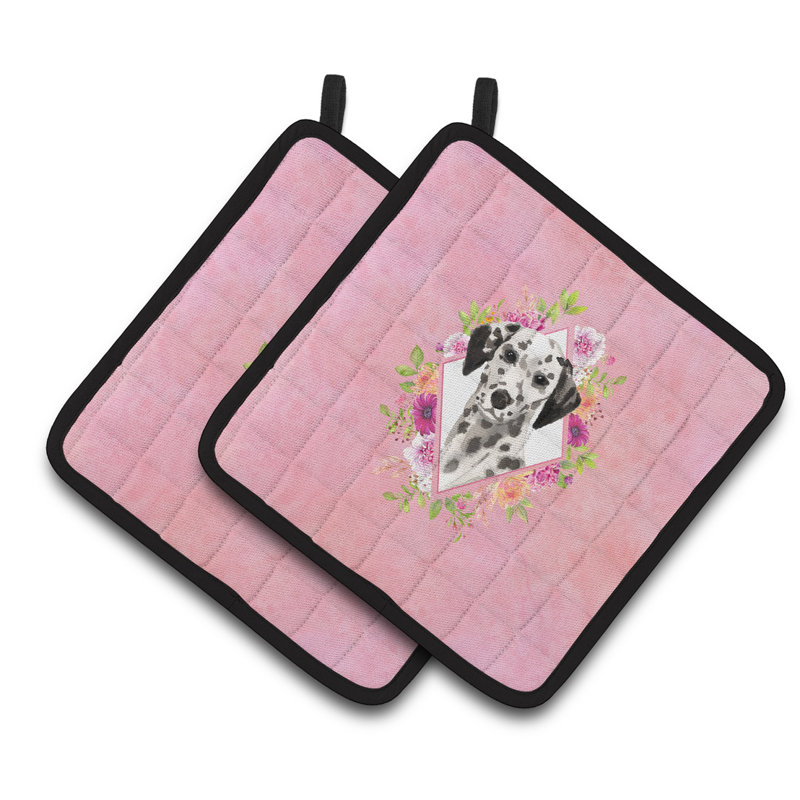 Ensemble de cuisinier poignée 2 pièces caroline trésors sheltie, Rose, Dalmatien blanc
