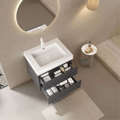 Lavabo intégré 24 po sans cabinet, sans couvercle d'évier, bonde et robinet, blanc brillant
