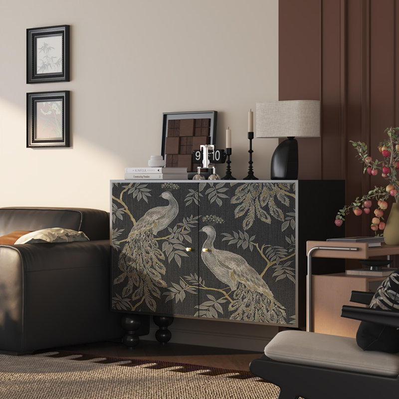 Armoire d'entrée en bois massif avec art paon