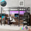 Lit mezzanine double en métal avec bureau en L, port USB, garde-robe, tablettes réglables et lumière DEL-396666106-396666100